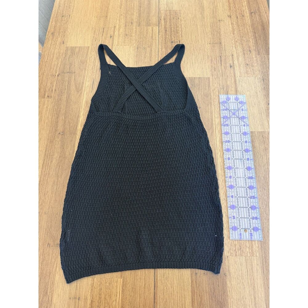 Women's Black Open Knit Crochet Overall Pinafore Dress / Cover-Up S/M